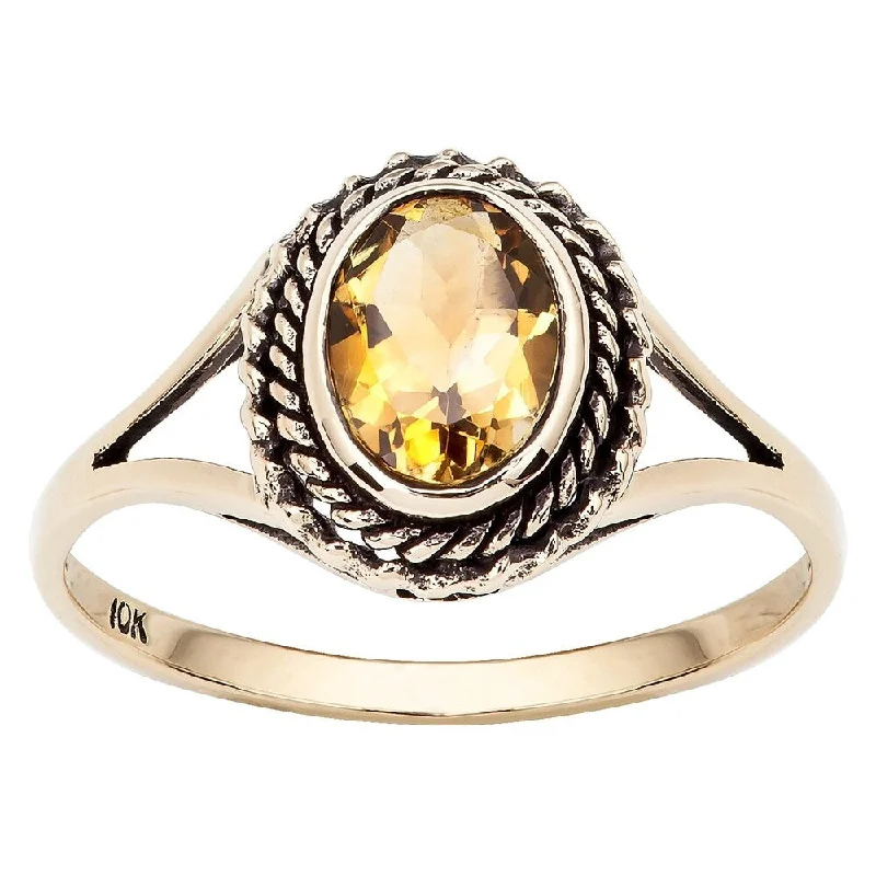 Shimmering stone ring-Viducci 10k Yellow Gold Vintage Style Genuine Citrine Split-Shank Ring