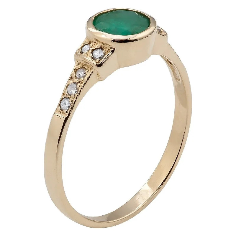 Clean cut ring-Viducci 10k Yellow Gold Vintage Style Genuine Emerald and Diamond Ring