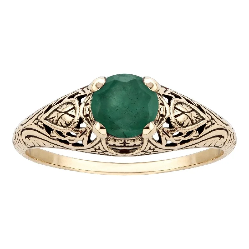 Swept gem ring-Viducci 10k Yellow Gold Vintage Style Genuine Emerald Scroll Ring