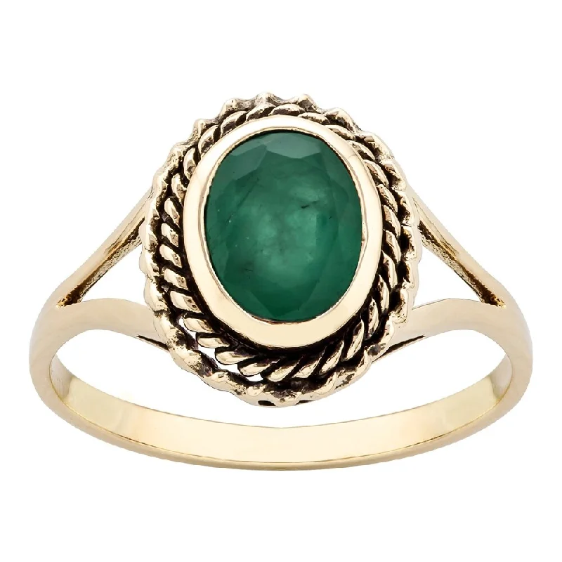 Linked knot ring-Viducci 10k Yellow Gold Vintage Style Genuine Emerald Split-Shank Ring