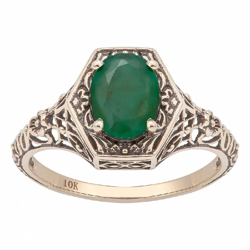 Rustic copper ring-Viducci 10k Yellow Gold Vintage Style Genuine Oval Emerald Ring