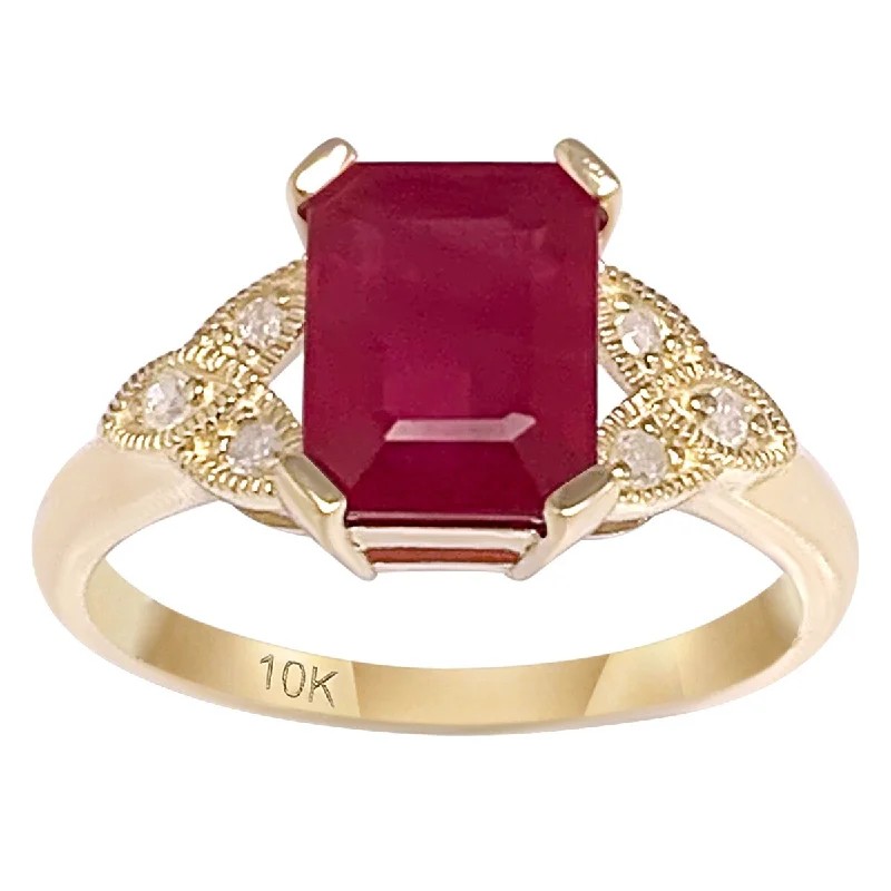 Five-heart ring-Viducci 10k Yellow Gold Vintage Style Genuine Ruby and Diamond Ring