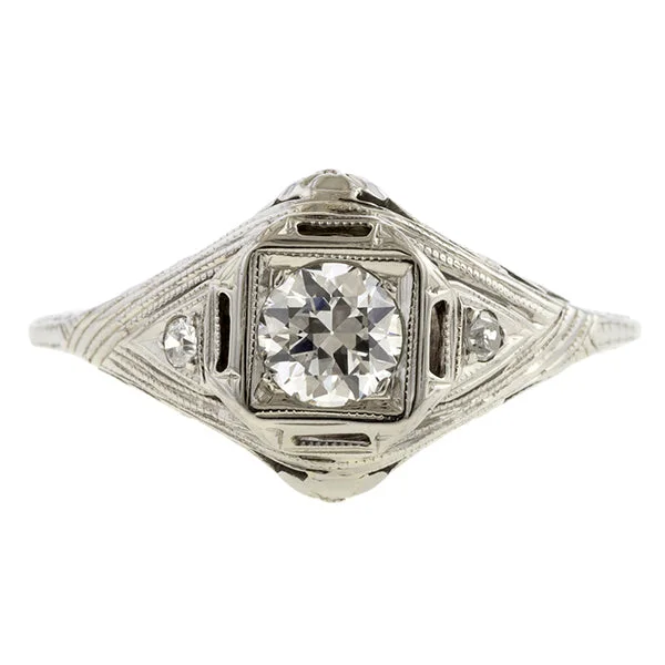 Fine-level ring-Vintage Filigree Diamond Engagement Ring, Old Euro 0.30ct.