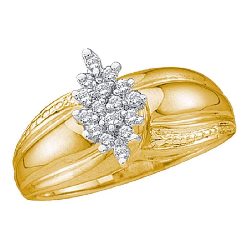 Elevated stone ring-Yellow-tone Sterling Silver Womens Round Diamond Oval Cluster Fashion Ring 1/6 Cttw