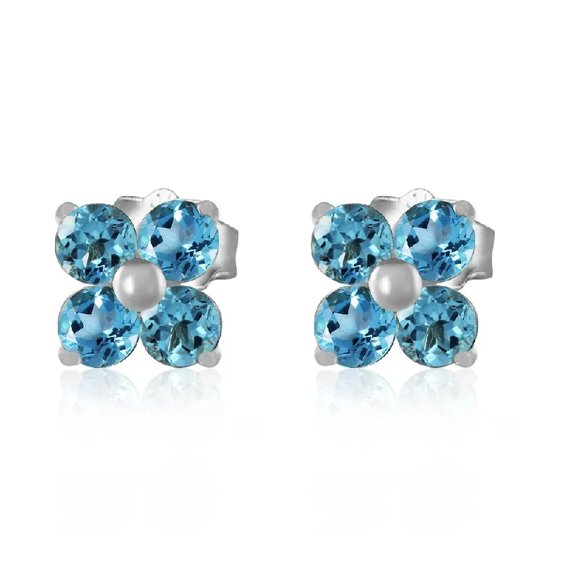 Patterned glaze earrings-1.15 Carat 14K Solid White Gold Stud Earrings Blue Topaz