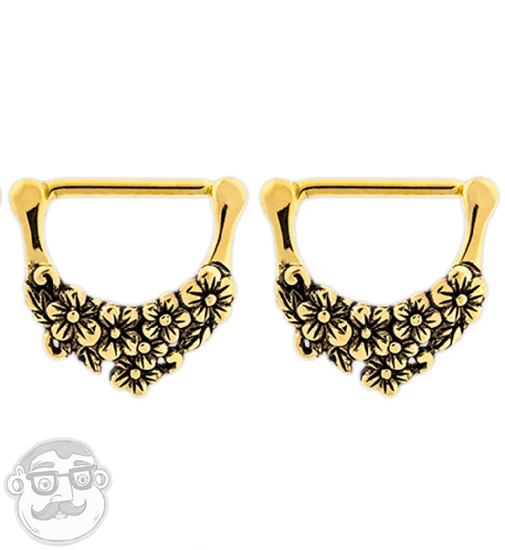 Swept gem earrings-14G Gold PVD Botanic Nipple Clicker