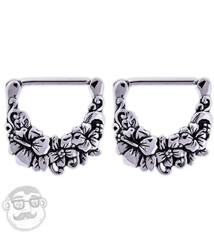 Open-horizon earrings-14G Hibiscus Nipple Clicker