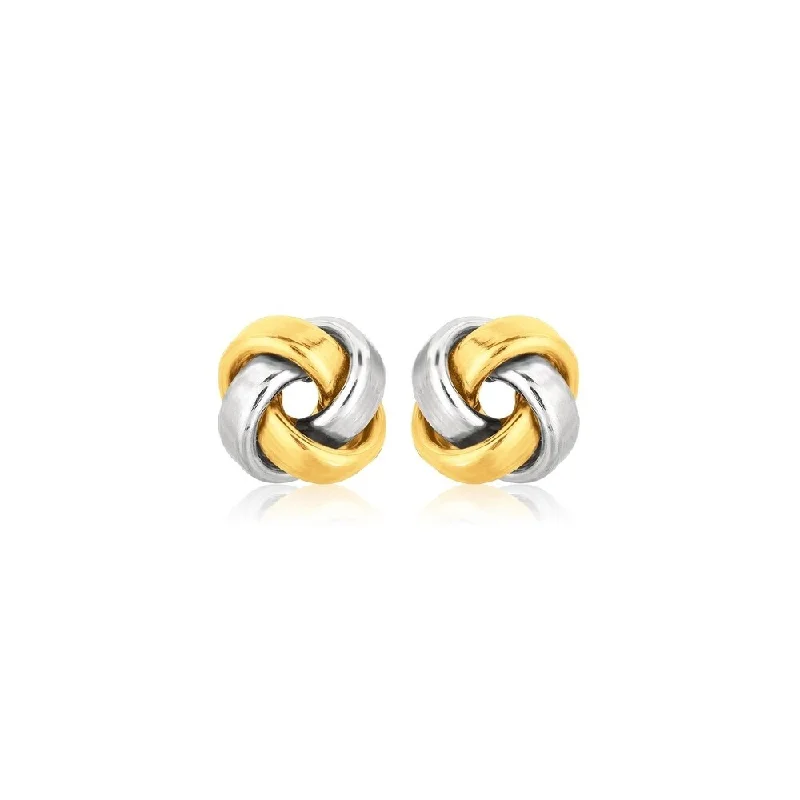 Faint silver earrings-14k Two Tone Gold Square Love Knot Stud Earrings