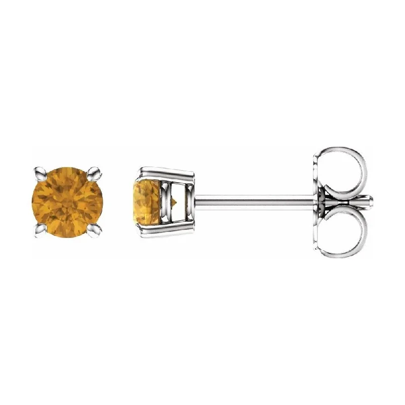 Worn-rim earrings-14k White Gold 4 mm Round Citrine Stud Earring for Women