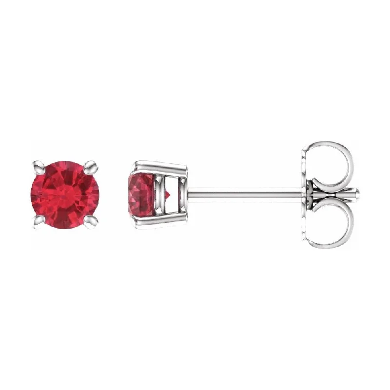 Shimmering stone earrings-14k White Gold 4 mm Round Ruby Stud Earring for Women