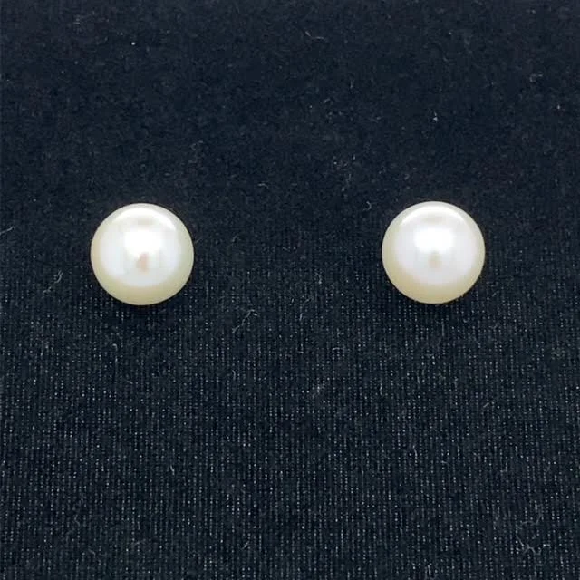 Tesselated design earrings-14k White Gold Pearl Earrings