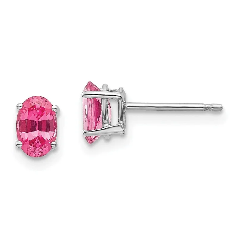 Elevated stone earrings-14k White Gold Pink Spinel Stud Earrings (L-6 mm, W-4 mm)