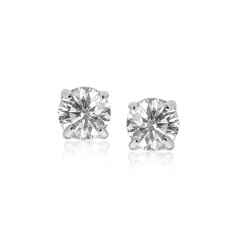 Hinged earrings-14k White Gold Stud Earrings with White Hue Faceted Cubic Zirconia