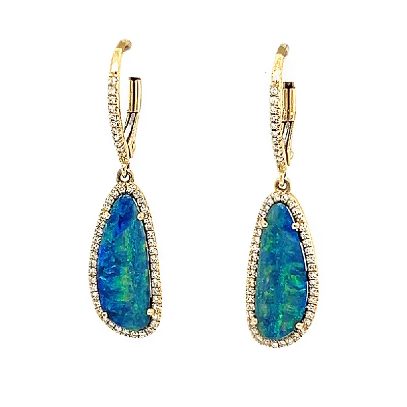 Fine-level earrings-14k Yellow Black Opal Earrings