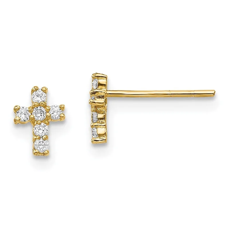 Vine-curl earrings-14k Yellow Gold Cubic Zirconia Cross Stud Earrings (L-6 mm, W-5 mm)