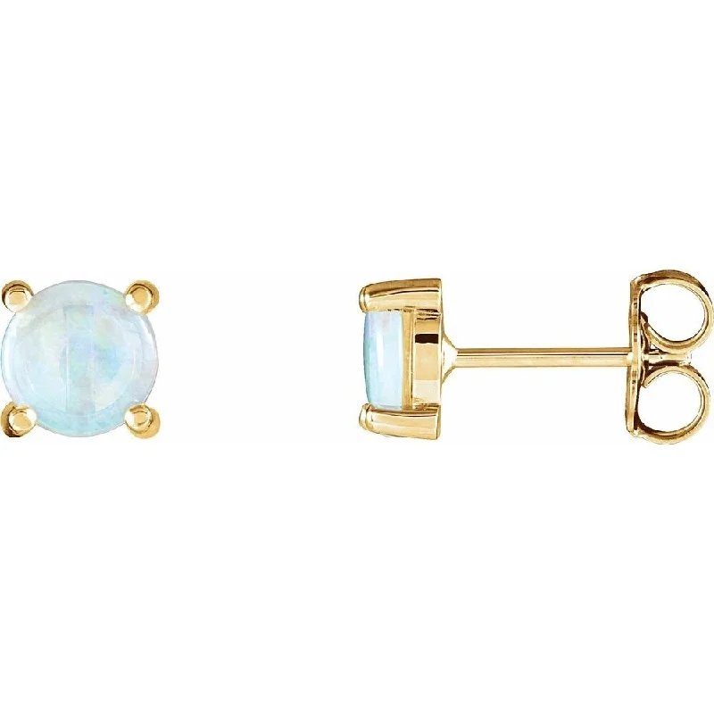 Glowing quartz earrings-14k Yellow Gold Opal Cabochon Stud Earring for Women