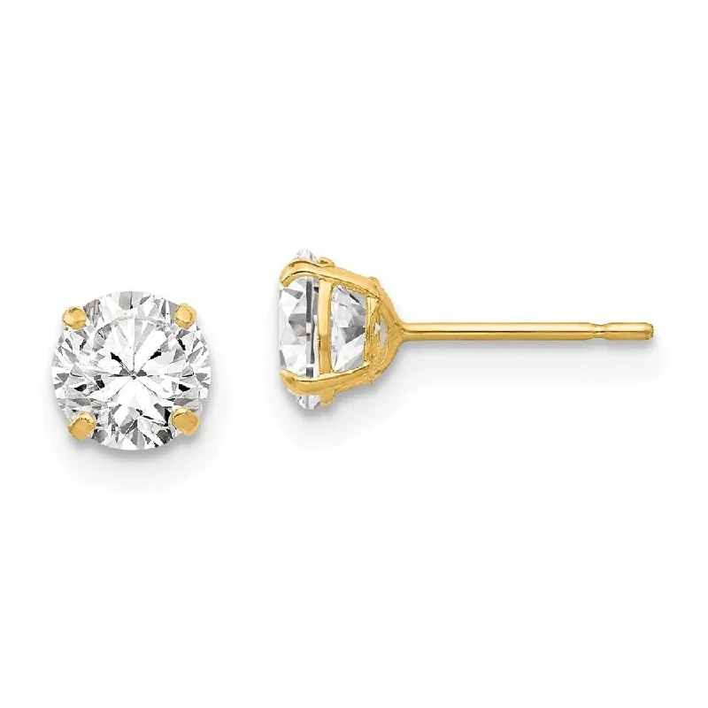 Lush emerald earrings-14k Yellow Gold Round CZ Stud Earrings (L-5 mm, W-5 mm)