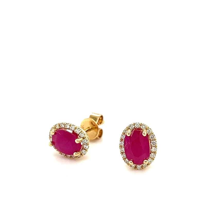 Hammered gold earrings-Ruby and Diamond Halo Earrings