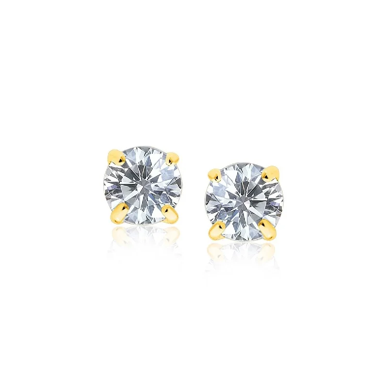 Sun glow earrings-14k Yellow Gold Stud Earrings with White Hue Faceted Cubic Zirconia