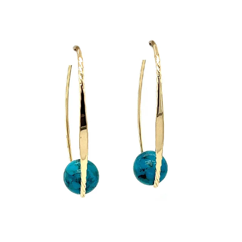 Vintage-edge earrings-14K Yellow Gold Turquoise Earrings