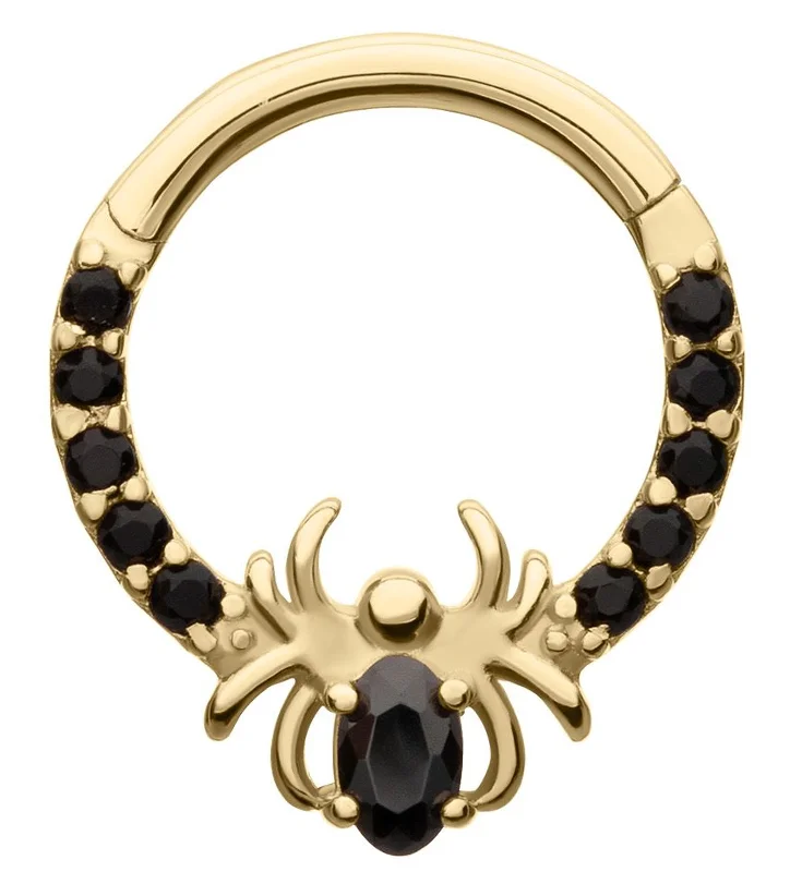 Sun glow earrings-14kt Gold Spider Black CZ Hinged Segment Ring