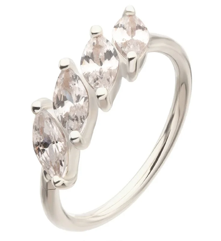 Icy topaz earrings-14kt White Gold Quad Slant Clear CZ Hinged Segment Ring