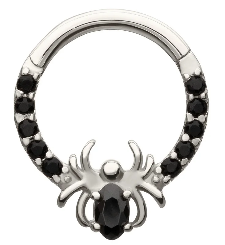 Stellar burst earrings-14kt White Gold Spider Black CZ Hinged Segment Ring