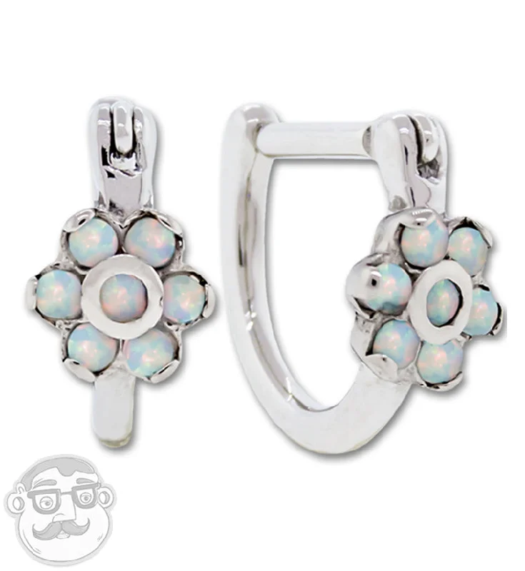 Angled stone earrings-16G Opalite Flower Tragus Clicker