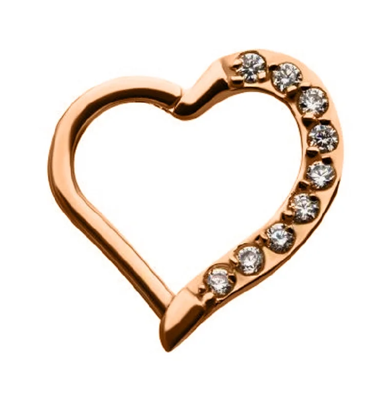 Five-heart earrings-16G Rose Gold PVD Heart CZ Hinged Segment Ring