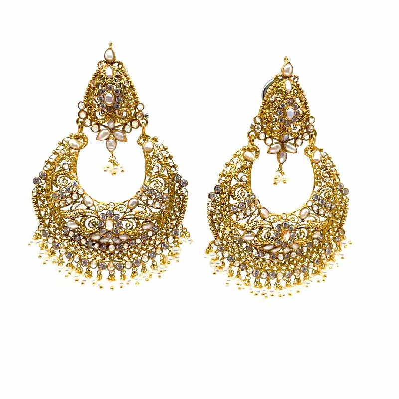 Open-slot earrings-22K Pearl Jumka Gold Earrings