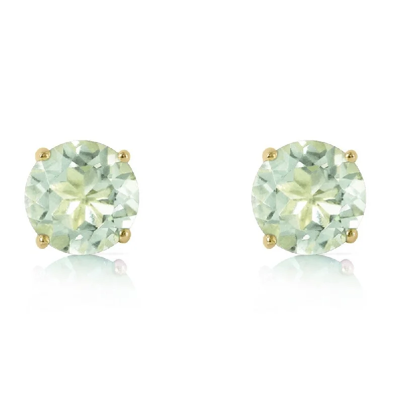 Broad-level earrings-3.1 Carat 14K Solid Gold Stud Earrings Natural Green Amethyst