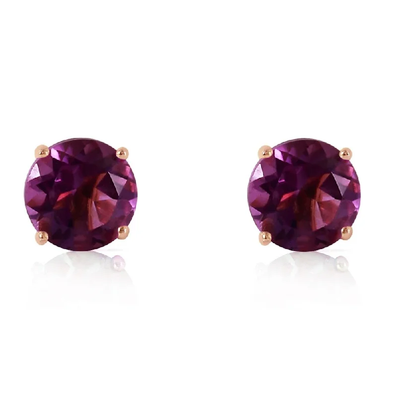 Grooved rim earrings-3.1 Carat 14K Solid Rose Gold Anna Amethyst Stud Earrings