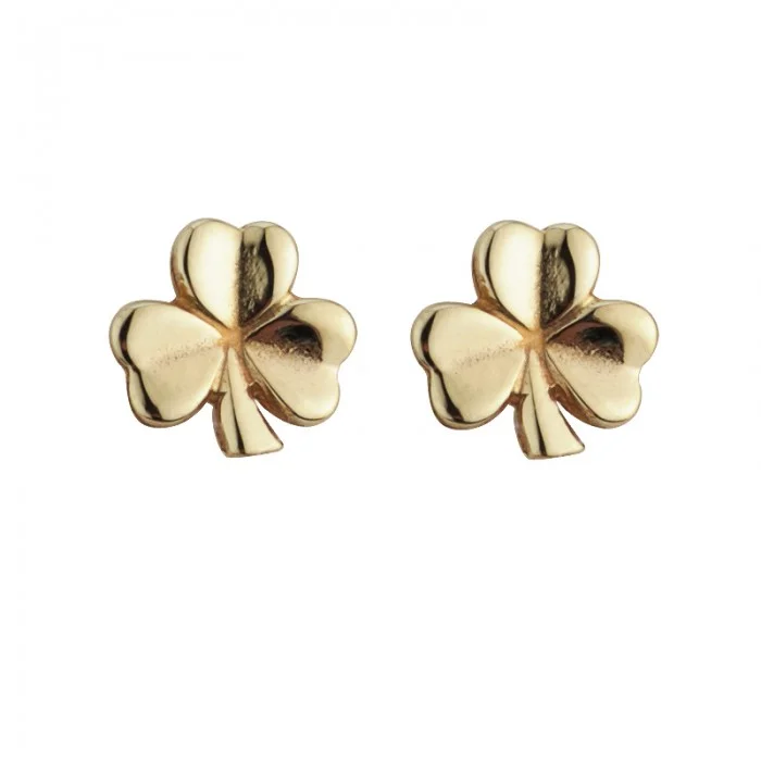 Speckled stone earrings-9K Gold Shamrock Stud Earrings