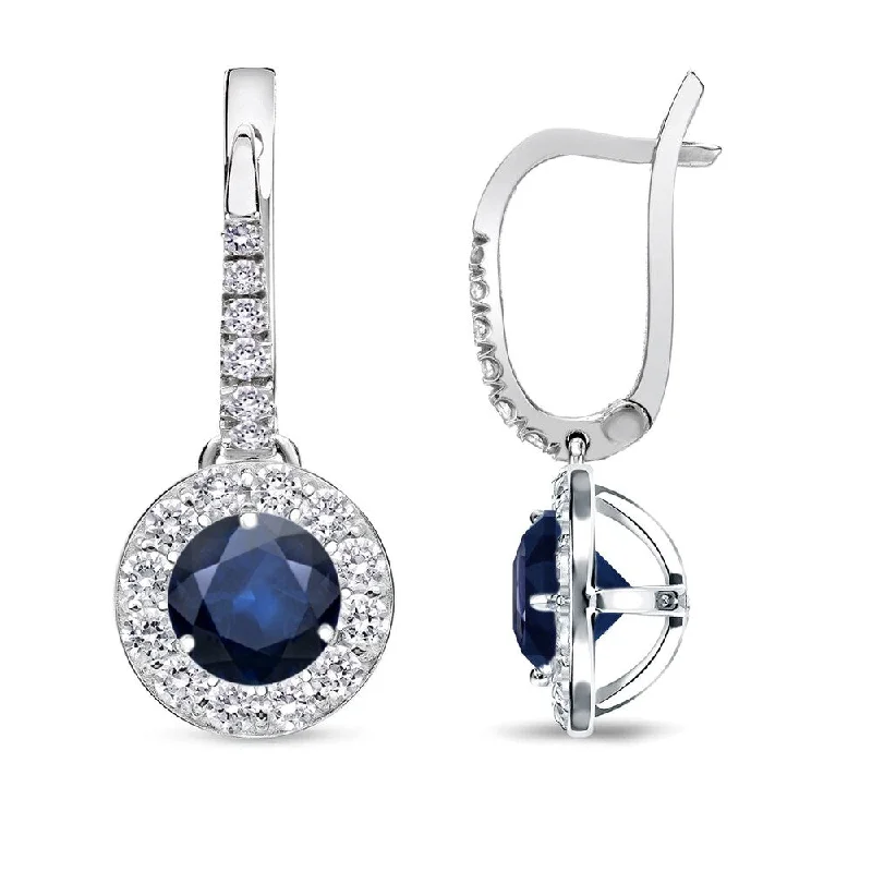 Nonagonal stud earrings-Auriya 1/2ct Blue Sapphire Halo Diamond Dangle Earrings 1/2cttw 14k Gold