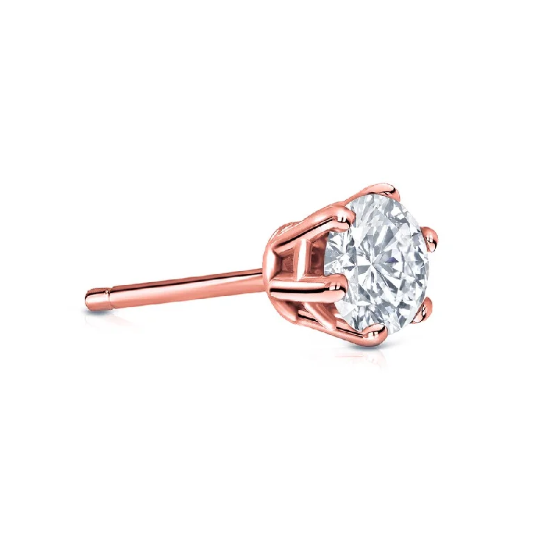 Icy topaz earrings-Auriya 14k Gold 1/2ct TDW Round 6-Prong SINGLE STUD (1) Diamond Earring