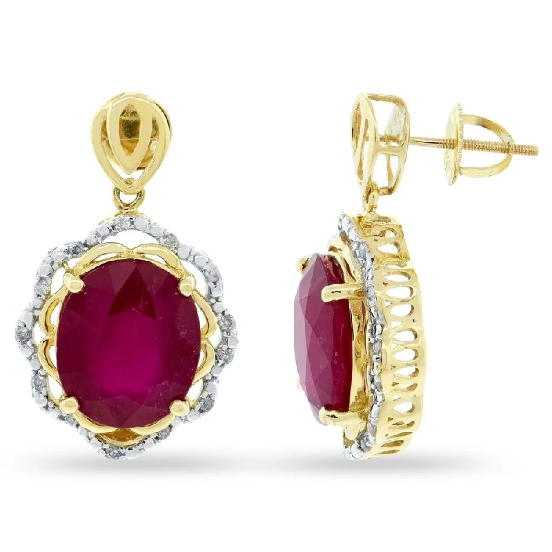 Lush moonstone earrings-Auriya 14k Gold 16 3/4ct Ruby and 1/5ct TDW Diamond Earrings - Red