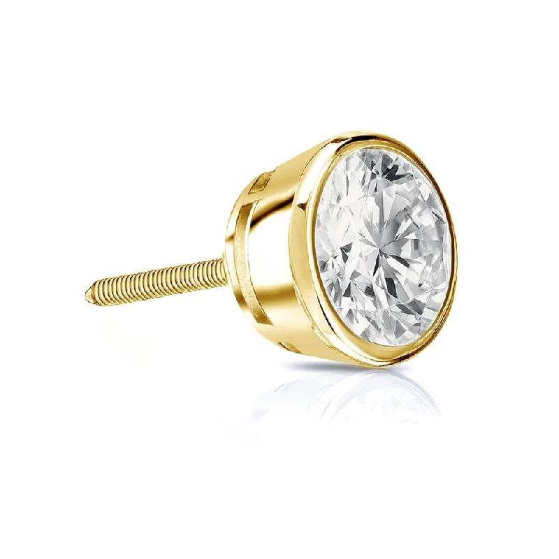 Dainty filigree earrings-Auriya 14k Gold 3/4ct TDW Round Bezel Set SINGLE STUD (1) Diamond Earring