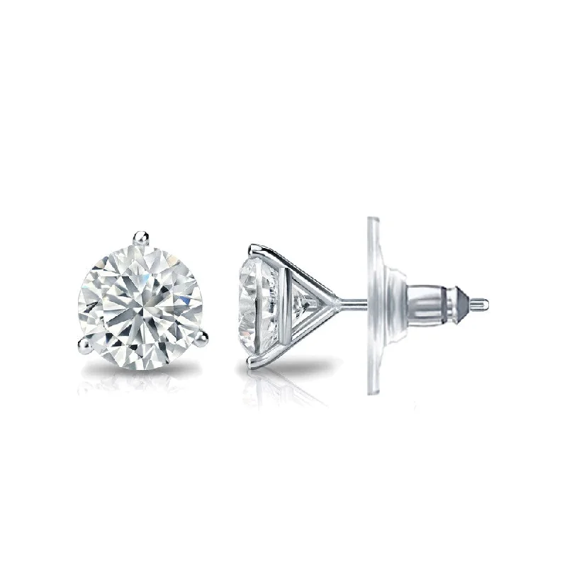 Shimmering platinum earrings-Auriya 14k Gold Certified 2.50 carat TDW Secure-Lock 3-Prong Martini Round Diamond Stud Earrings