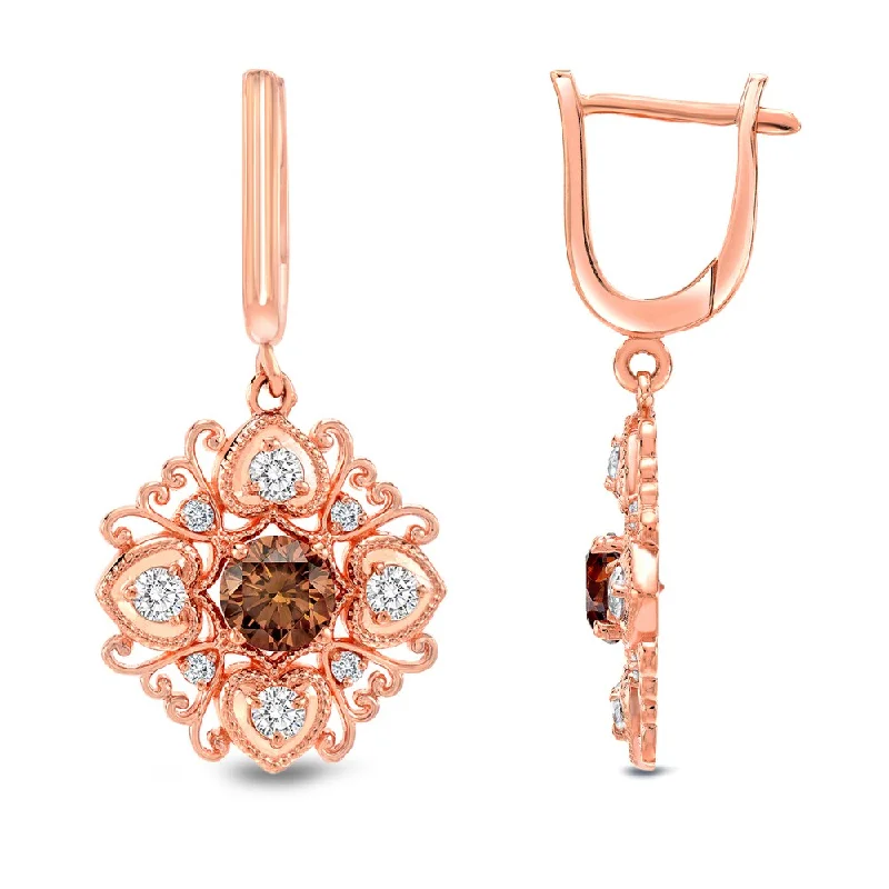 Satin titanium earrings-Auriya 14k Rose Gold 1 4/5ct TDW Vintage Inspired Brown and White Diamond Dangle Earrings