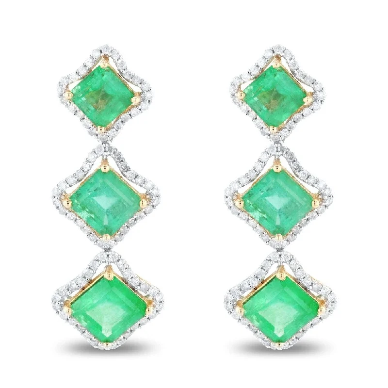 Glossy obsidian earrings-Auriya 14k Yellow Gold 6 1/3ct Emerald and 1 3/4ct TDW Diamond Earrings - White