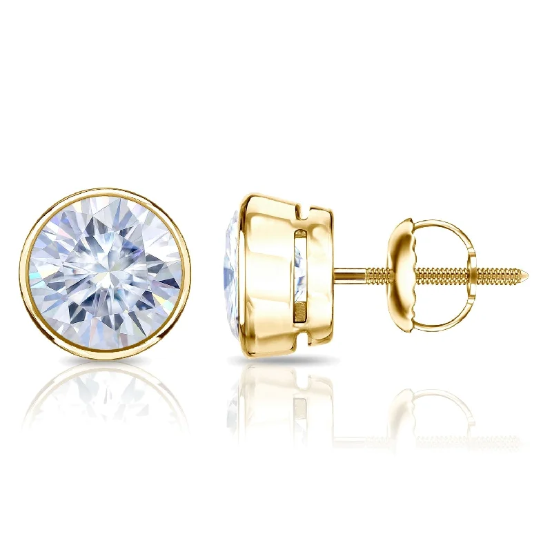 Glowing quartz earrings-Auriya 18k Gold 1ctw Bezel-set Round Moissanite Stud Earrings - 5 mm