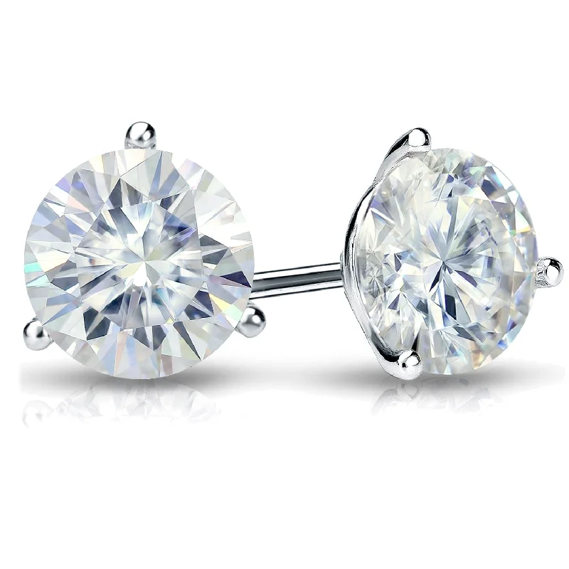 Tesselated hoop earrings-Auriya 1ct TGW Round Moissanite Stud Earrings Platinum 3-Prong - 5 mm, Push-Back