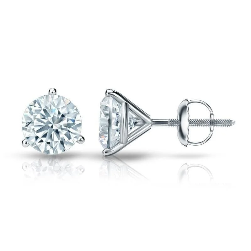 Brushed steel earrings-Auriya 1ctw 3 Prong Martini Set Round Diamond Stud Earrings 18kt Gold Certified