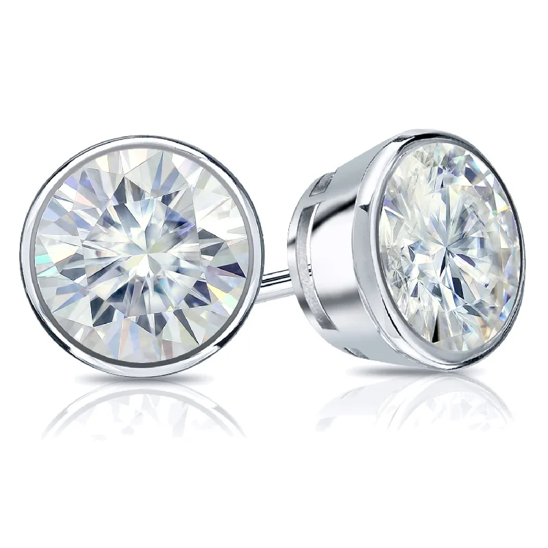 Glowing iolite earrings-Auriya 1ctw Round Bezel-set Moissanite Stud Earrings Platinum - 5 mm