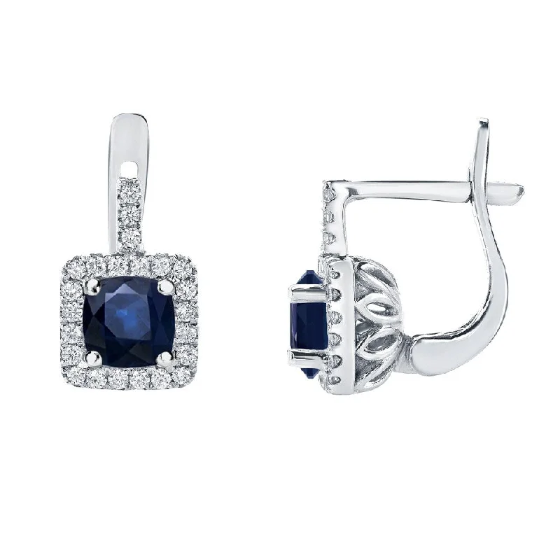 Linked knot earrings-Auriya 2ct Cushion-cut Blue Sapphire Halo Diamond Earrings 2/5ctw 14k Gold