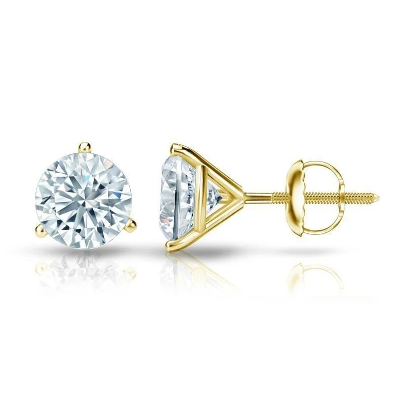 Ten-gem earrings-Auriya 2ctw 3 Prong Martini Set Round Diamond Stud Earrings 14K Gold GIA Certified