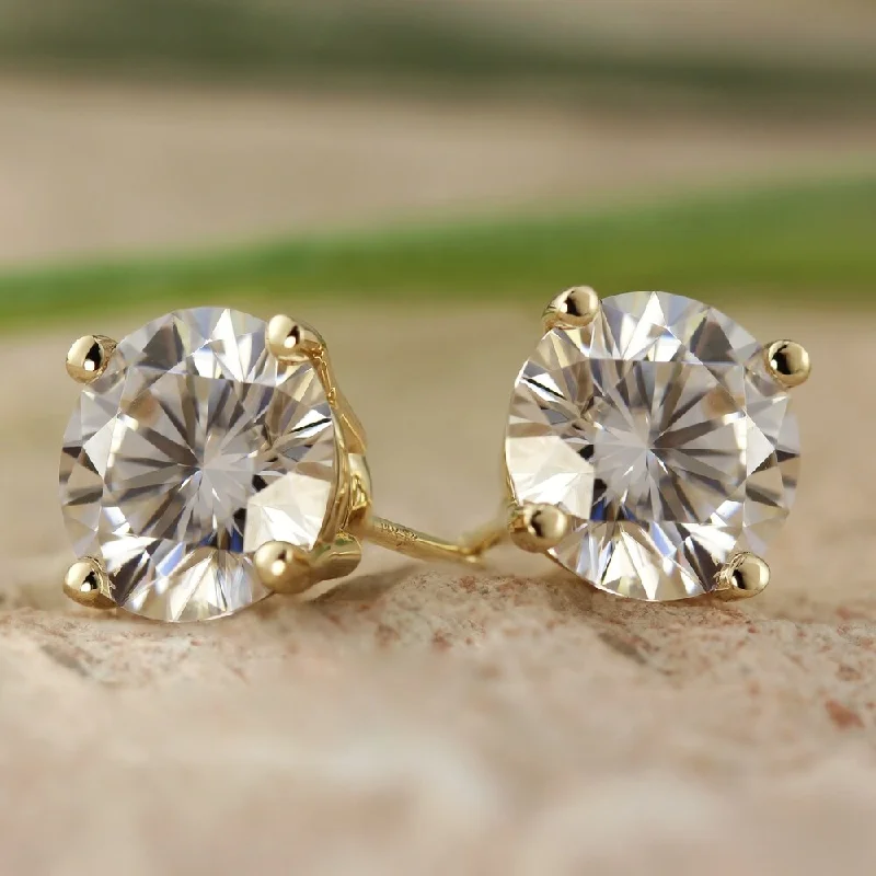 Glowing minimalist earrings-Auriya 3ctw Round Moissanite Stud Earrings 14k Gold 4-Prong Basket - 7.4 mm