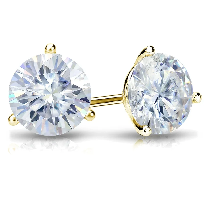 Fine-cut earrings-Auriya 3ctw Round Moissanite Stud Earrings 14k Gold Martini-set - 7.4 mm