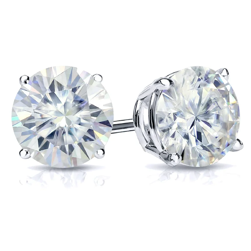 Dainty filigree earrings-Auriya 3ctw Round Moissanite Stud Earrings 18k Gold 4-Prong Basket - 7.4 mm