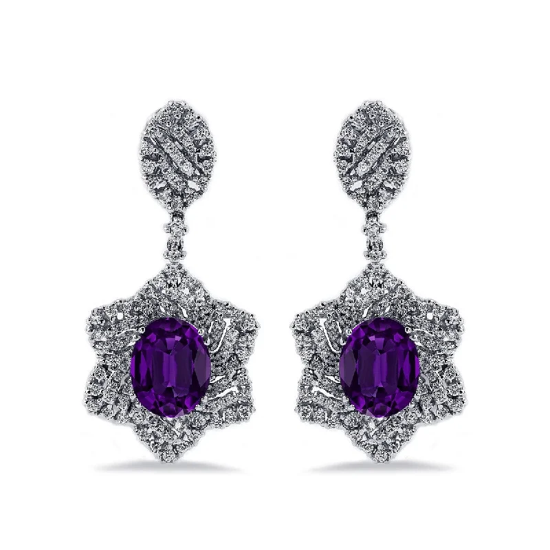 Domed cabochon earrings-Auriya 4 5/8ct Fancy Oval-cut Amethyst Halo Diamond Drop Earrings 1 1/4ctw 18k Gold